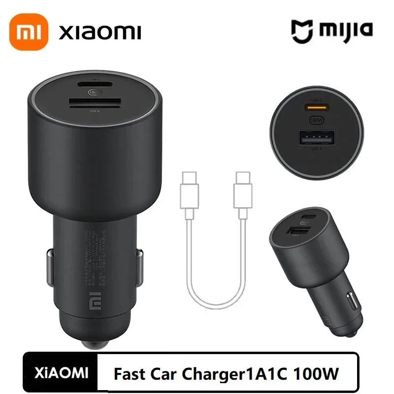 Original Xiaomi 100W Car Charger Dual USB Quick Charge Wireless Mi Car Charger 100W USB-A USB-C Dual Output LED Power