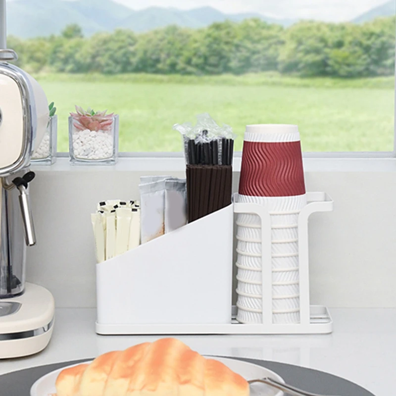 컵 및 뚜껑 거치대, 조절 가능한 커피 컵 거치대 정리함, 3 칸 일회용 컵 디펜서, 커피 포드 포함