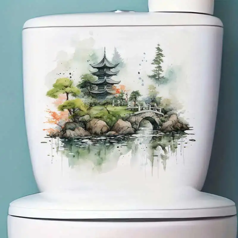 Autocollant mural de jardin zen tranquille, décoration de salle de bain, toilettes, salon, armoire, réfrigérateur, décoration de la maison, autocollants S952
