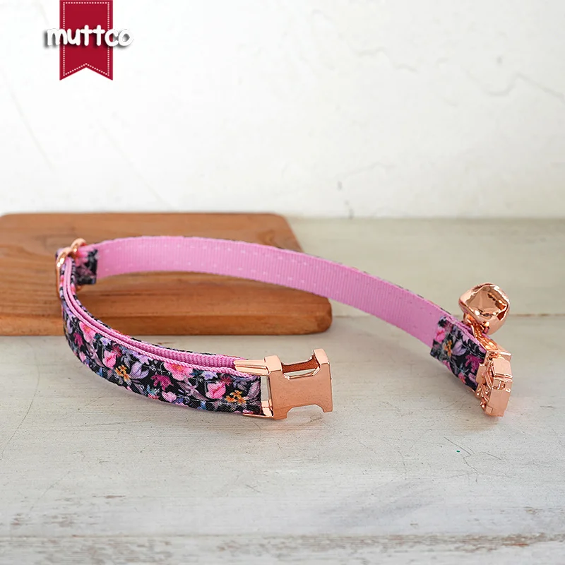 MUTTCO Retail Beautiful Flower Pattern Design Handmade collar Unique Design BLOOMING IN DARK  Cat collar 2 size UCC207