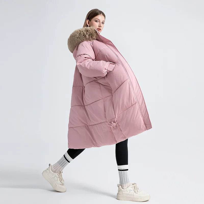 

Winter Faux Fur Long Down Parkas Women's Padded Jacket Coat Female Long Over-the-knee Jacket Fur Collar Warm Thick Cotton Jacket