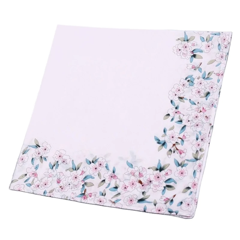 Ladies Elegant Handkerchief Cotton Handkerchiefs Hanky for Women Soft Absorbent Comfortable Fabric Flower Pinted Hanky Dropship