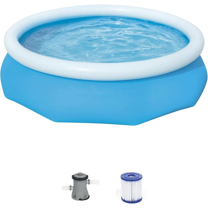 57269E Fast Set Up 10ft x 30in Outdoor Round Inflatable Above Ground Swimming Pool Set with 330 GPH Filter Pump, Blue