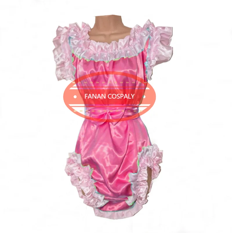 

Adult Giant Baby Sexy Girl Rose Red Thin Satin Face Sissy Bodysuit Japanese maid Role Play Customized Multi Color