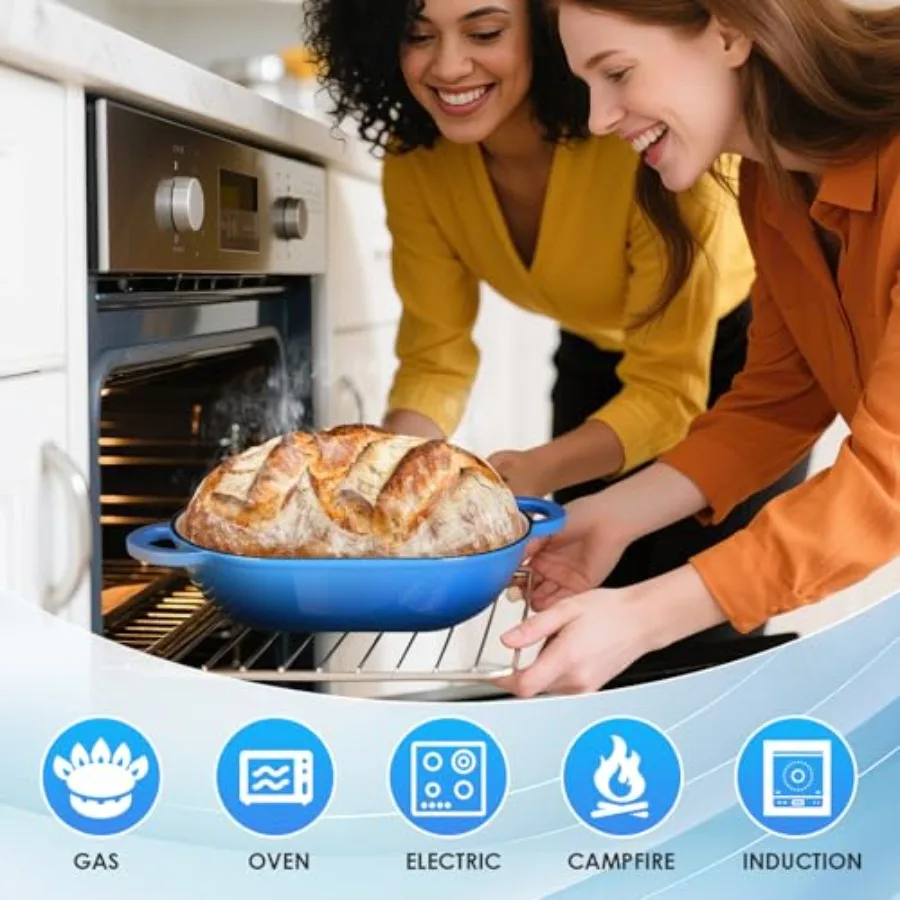 Чугунная голландская духовка с эмалированным покрытием 2,5 карата для выпечки хлеба. Безопасная кастрюля с крышкой. Идеально подходит для домашней выпечки.