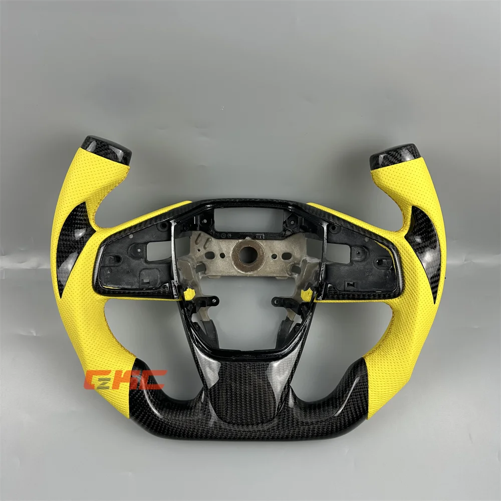 Customized black Carbon Fiber Yellow Perforated Leather Steering Wheel for 2016 2017 2018 2019 2020 2021 H-onda C-ivic