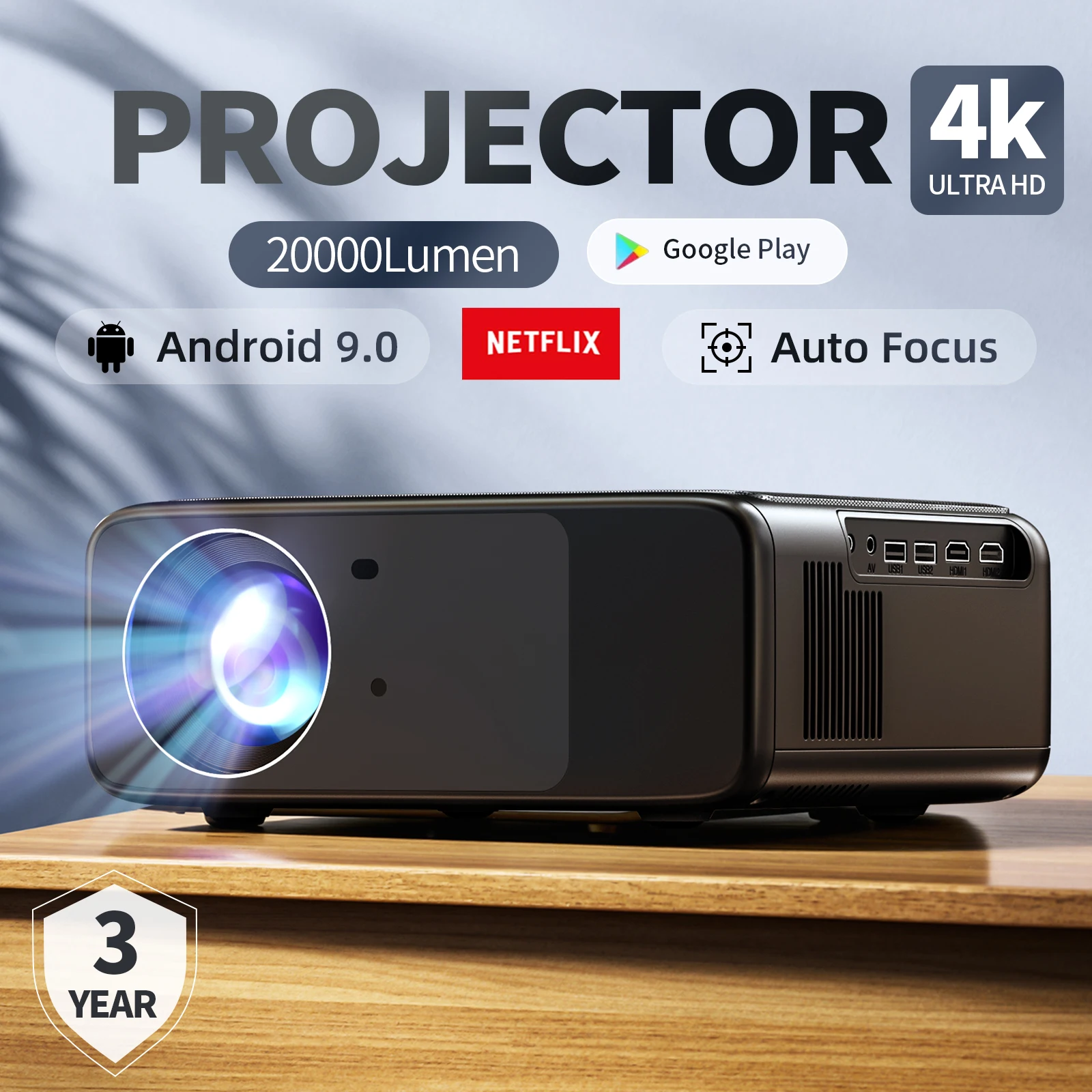 

Проектор Fintex LT2 Ultra 20000 люмен, онлайн-проектор 4K Full HD 1080P HDR10, 1000 ANSI, Android 9.0, ASA3.0, с автофокусом