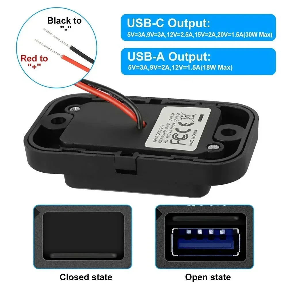 Camper Lade Buchse Für RV Bus Wohnmobil 12/24V PD + QC 3,0 Dual Ports Schnelle Ladegerät Stecker staubdicht Steckdose Zubehör NEUE