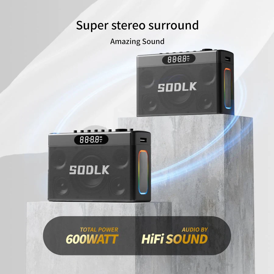 Sodlk s1127 plus 300w máquina de karaokê alto-falante portátil ao ar livre com 2 microfones sem fio suporta microfone aux otg ao vivo para festa