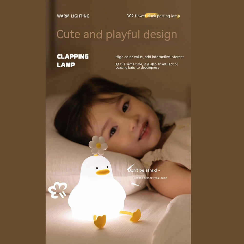 Duck Design Night Light para crianças, função de temporização 30min, decoração de mesa para bebês meninas e meninos