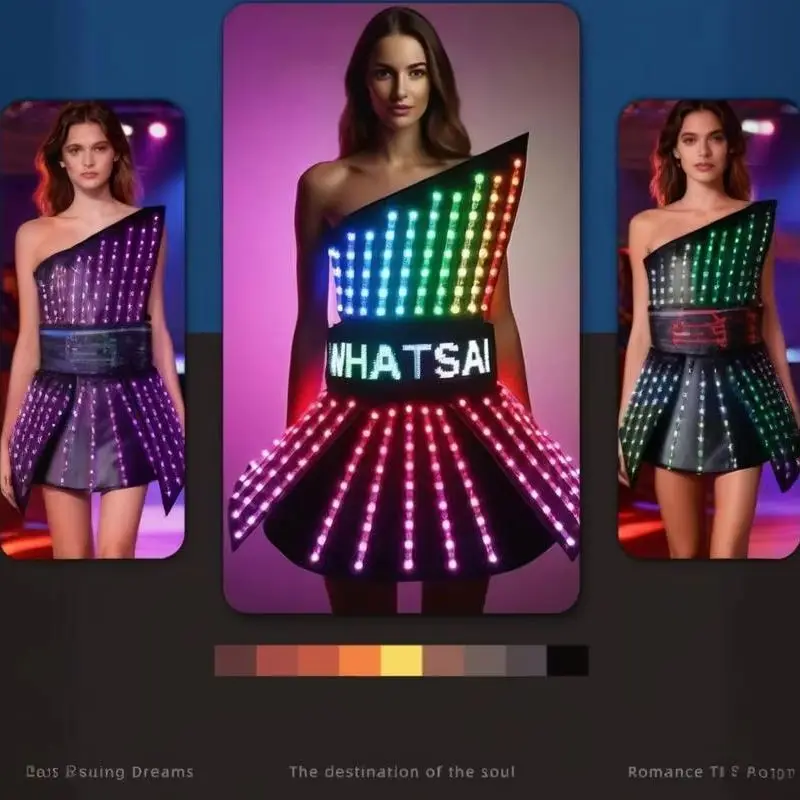 Women's One-Shoulder LED Light-Up Mini Dress Glowing Skirt Remote Control Color Changing Luminous Outfit for Stage Rave Carnival