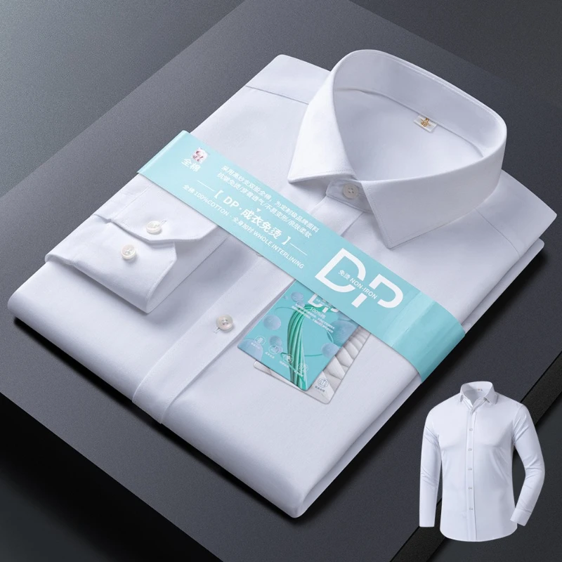 

Мужская деловая рубашка 5XL из премиального хлопка DP, белая, с длинным рукавом, не требующая глажки, 100% хлопок, для офиса и работы