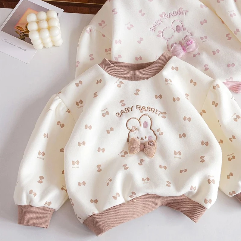 

1pcs Spring Autumn Kids Babys Long Sleeved Tees Girls Cute Sweet Bow Prints T-shirts Children Cartoon Fashion TShirts Pupil Tops