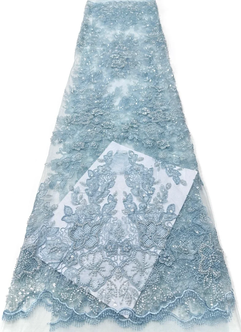 

2026 African Sequins Beaded Embroidery Lace Fabric High Quality French Nigerian Bridal Mesh For Wedding DIY Sewing