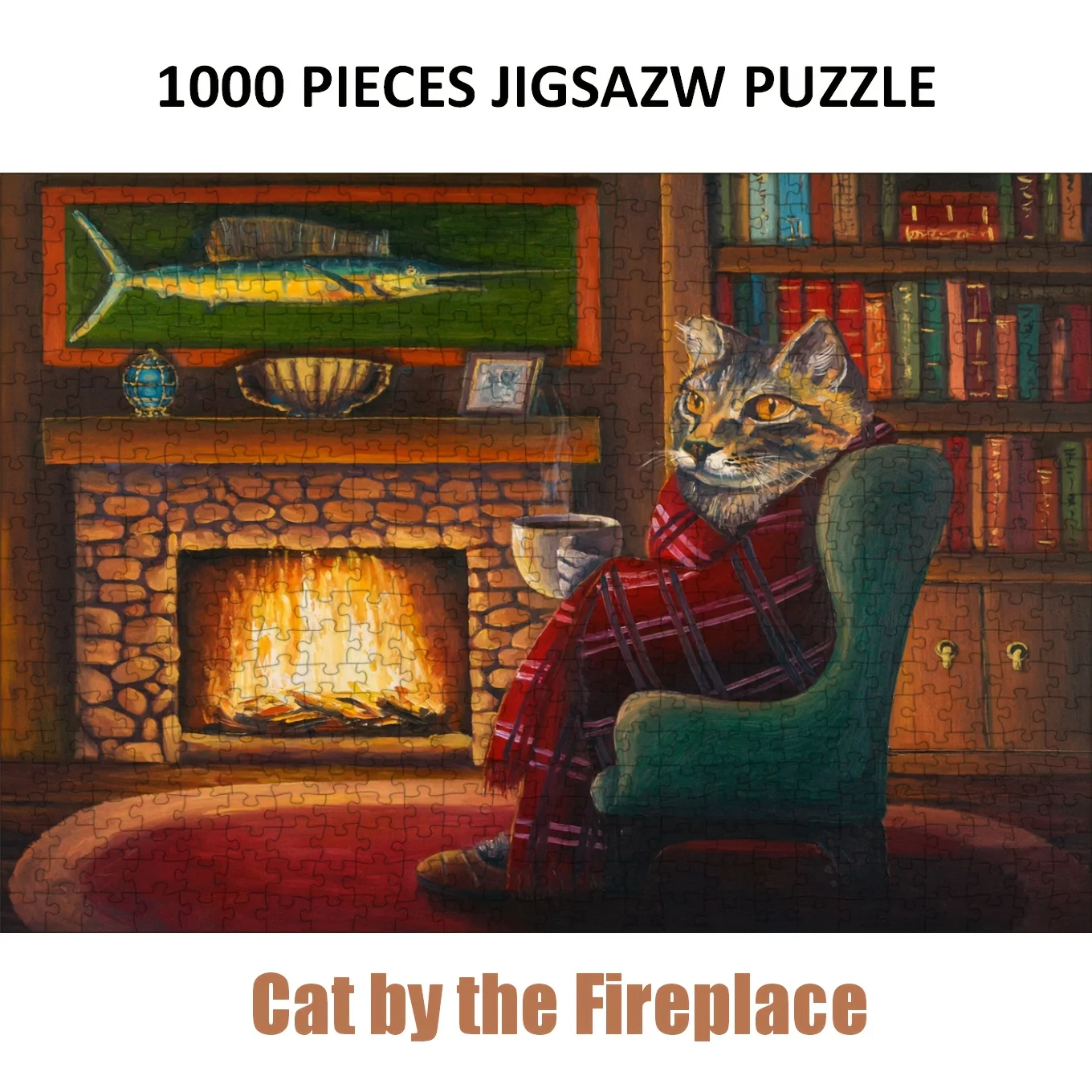 

Пазл для взрослых, 1000 шт., бумажные пазлы «Кошка за камин», рождественские подарки на День Благодарения, 69 × 51 см, 27 × 20 дюймов)