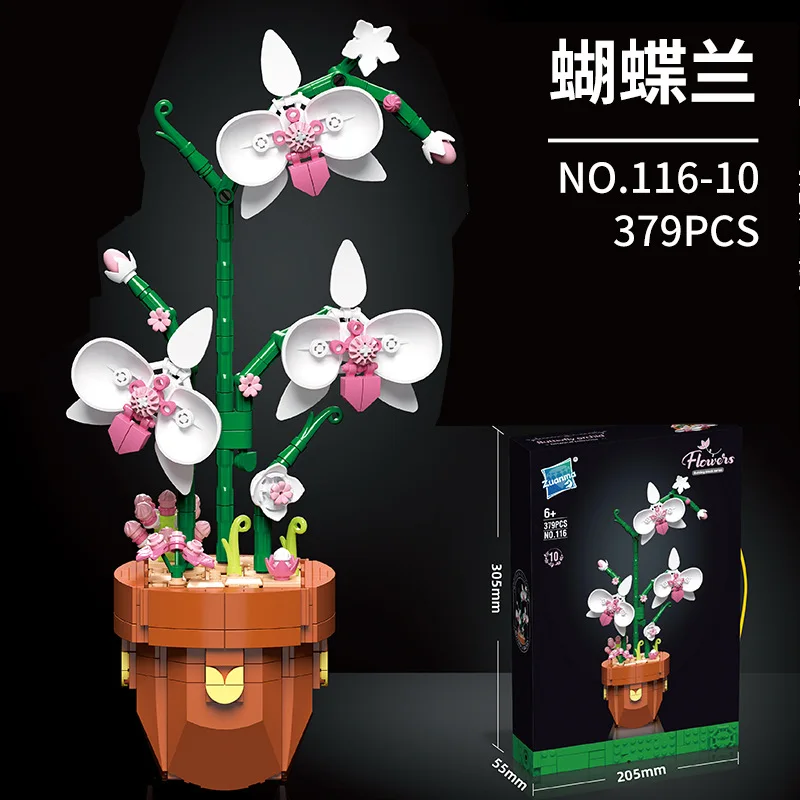 

379PCS Simulation orchid Potted Building Blocks DIY Assembly Bricks Flower Home Decor Ornaments Toy Kids holiday DIY Gifts