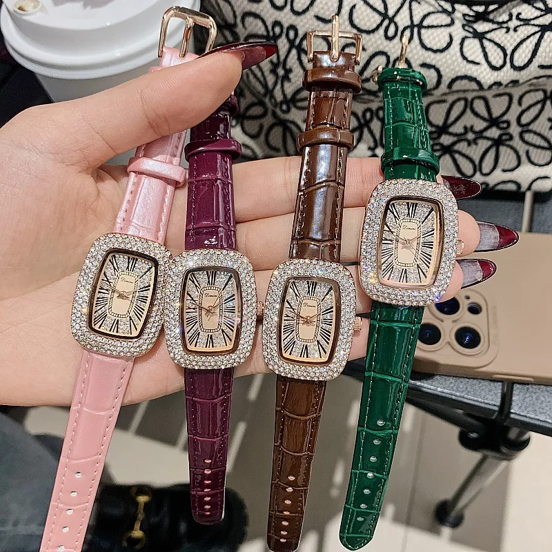 2023 Leather Rectangle Watch Women Quality Luxury Top Brand Women Watches Quartz Fashion Designer Ladies Watch With Rhinestone