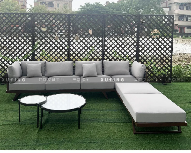 Outdoor furniture, courtyard garden, leisure rope sofa, outdoor residential villa, imitation wood bed coffee table