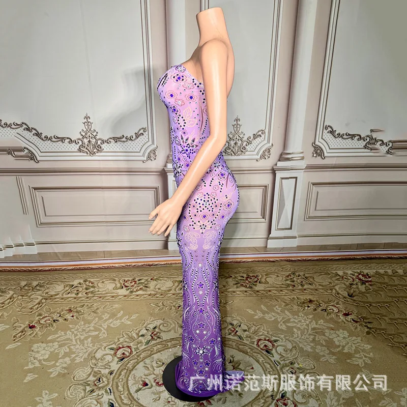 2026 Popular Niche Light Luxury Temperament Gradual Change Purple Dress Banquet Host Shine Evening Dress Party Birthday Clothing