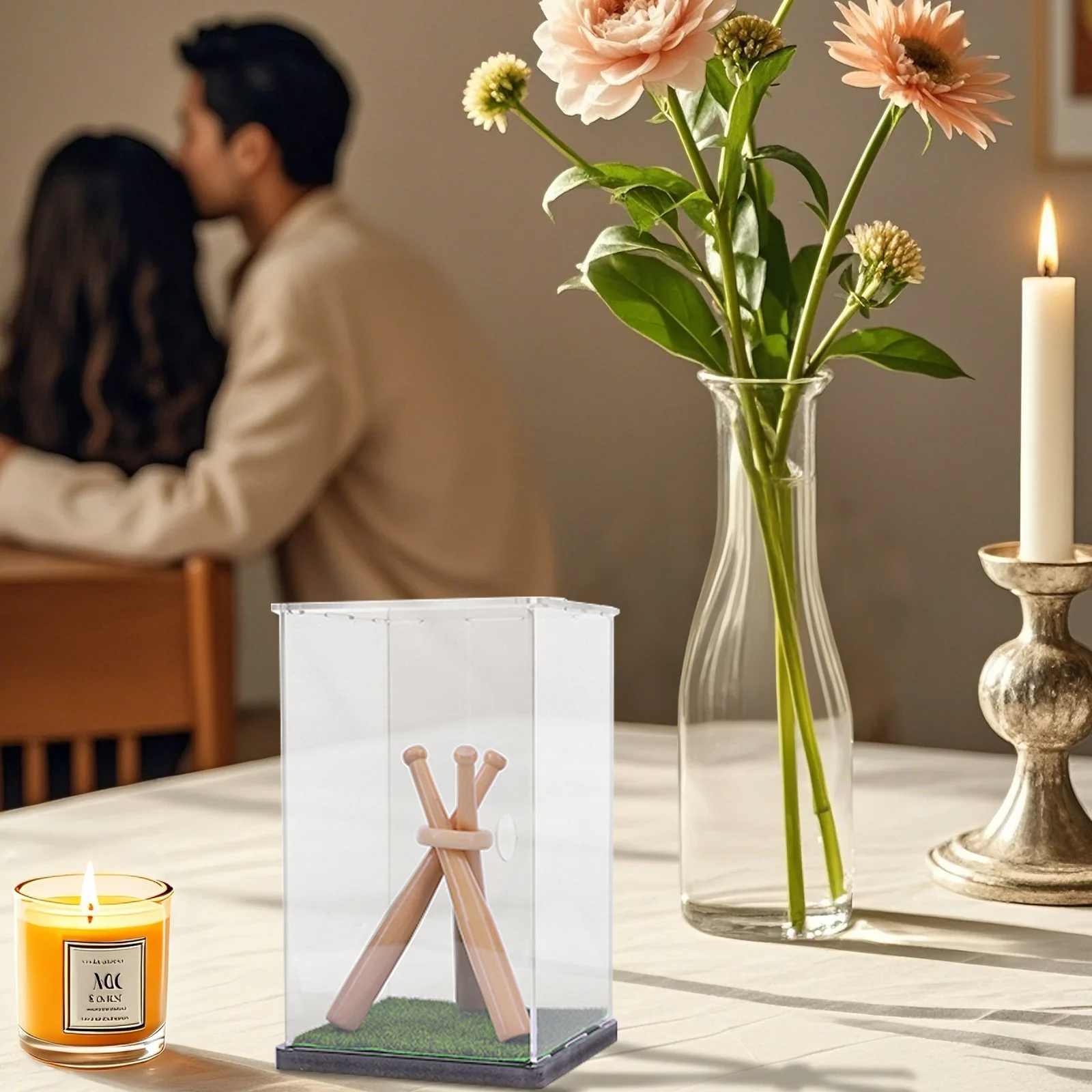 

Витрина для бейсбольного мяча с деревянной подставкой, держатель для игрового мяча, коробка для коллекционных предметов с имитацией травы, подарок для любителей бейсбола