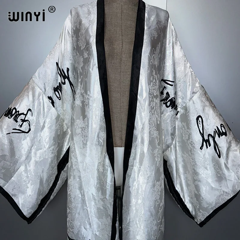 WINYI 아프리카 보헤미안 프린트 기모노 롱 드레스 여성용 가디건 비치 의상 카프탄 비치 커버업 파티 드레스 섹시 맥시 코트