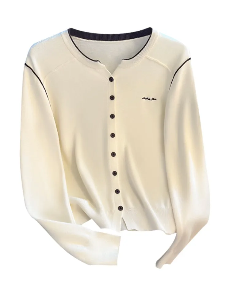 심플 스티치 레터 롱 스웨터 니트 오픈 가디건 여성 초가을 얇은 상의 셀프키 슬레 출퇴근 한국 버전