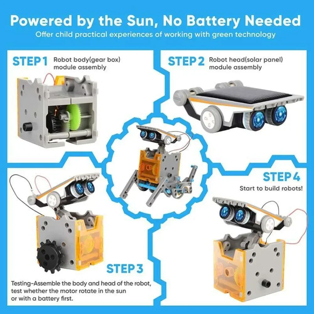 Stem 13 in1 Solar Powered Robot Science Kit DIY Building Blocks Gift for Kids Electronic DIYs Creative Educational Assembly Toys