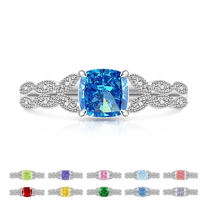 

925 Sterling Silver Ring Square Zircons Wheatear Ring Ladies Fashion Simple Birthday Party Wedding Anniversary Jewelry Gift