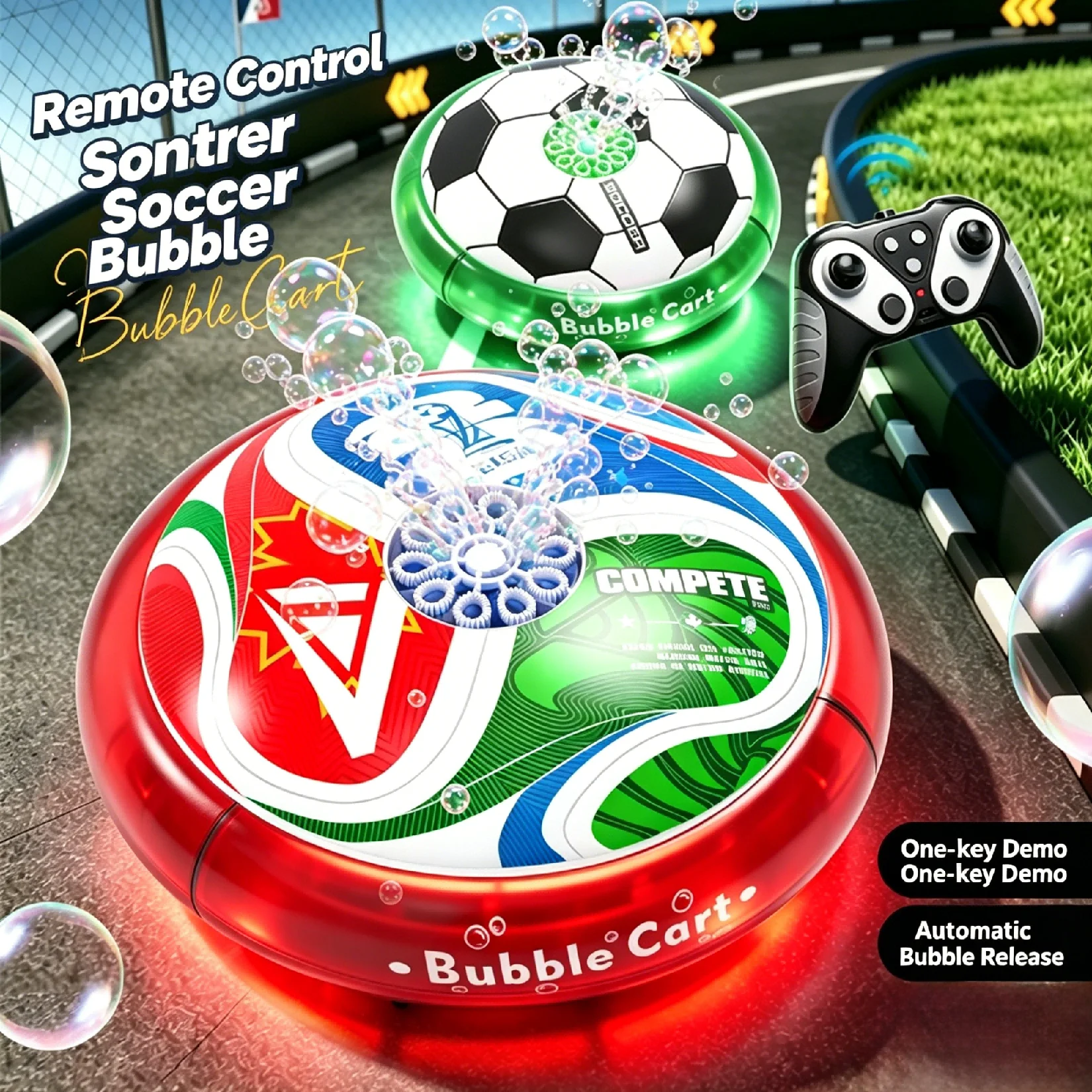 RC Hover Soccer Bubble Car,Bubble Machine with Automatic Rotation, and Led Lights Suitable for Children, Outdoor Indoor Party