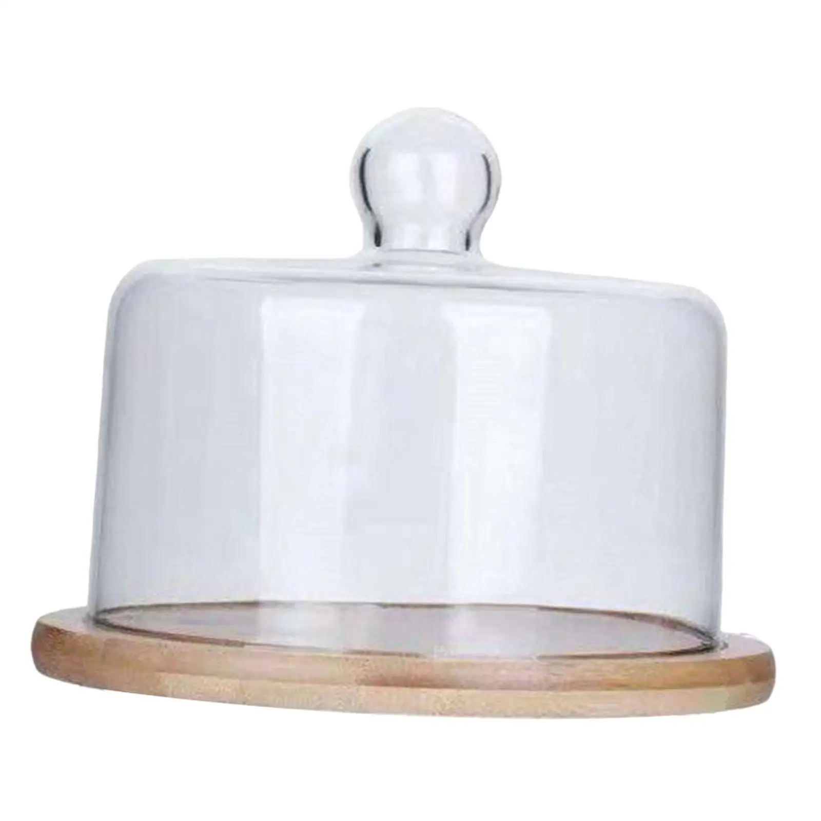 Wood Glass Cake Stand with Dome Lid Rotating Base for Kitchen Multifunctional Serving Tray