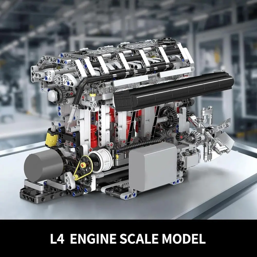 ชุดประกอบเครื่องยนต์ Mould King L4, ชุดประกอบโมเดลเครื่องยนต์สี่สูบแบบอินไลน์ 1787 ชิ้น พร้อมมอเตอร์, ของสะสมสำหรับผู้ใหญ่