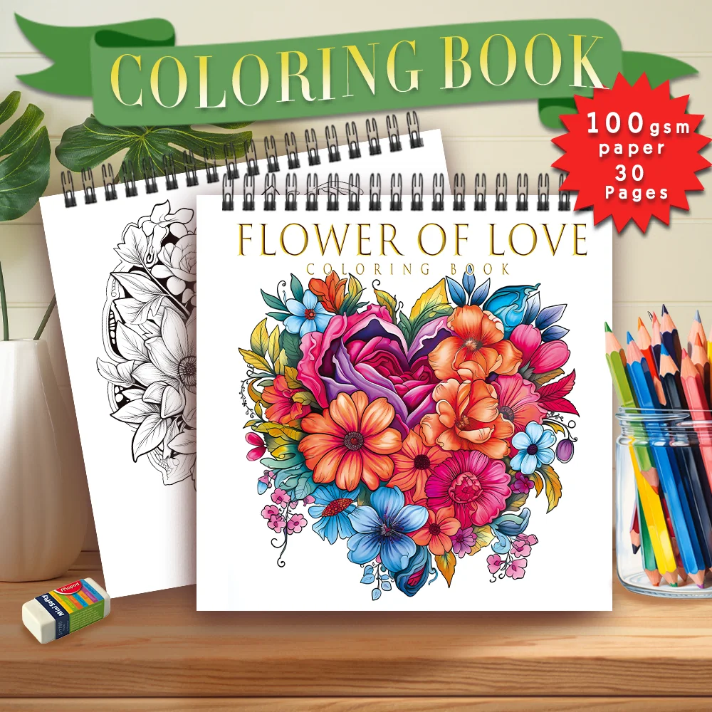 Malbuch für Erwachsene – 30 Blatt, Spiralbindung, speziell für Frauen, 21 x 21 cm, Zeichenbuch, Geburtstagsgeschenk, Geschenk für Feiertagspartys. – Detail 15