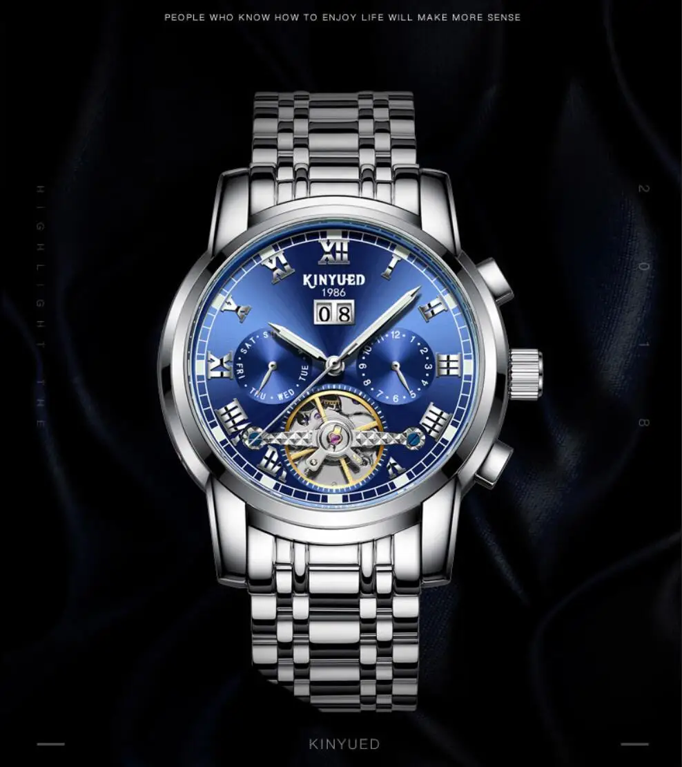 2024 Multi functional fashion men's watch Tourbillion automatic night light cross-border wristwatch popular mechanical watches