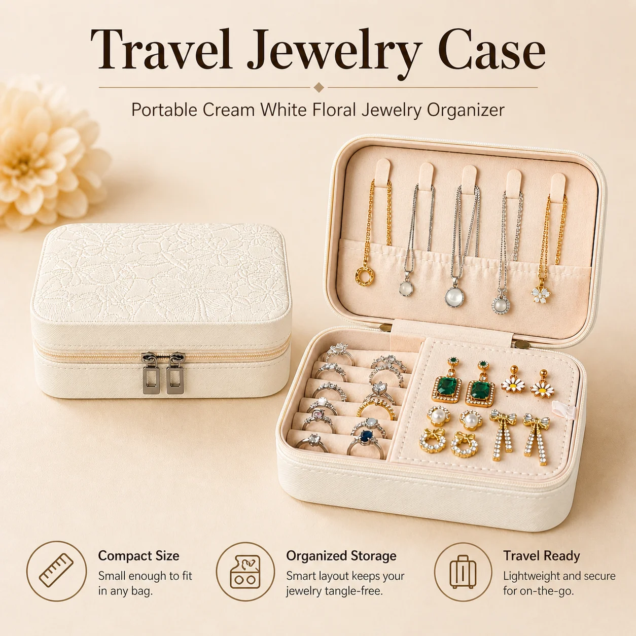 Travel Jewelry Organizer Box Portable Jewelry Storage Case for Rings Earrings Necklaces Bracelets Compact Gift Box