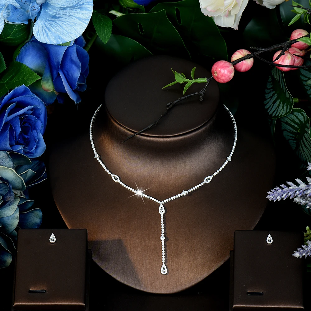 HIBRIDE Exquisite Light Luxury Daily Minority Women's Jewelry Necklace and Earring Set Wedding Bridal Travel Event Gift S-1249