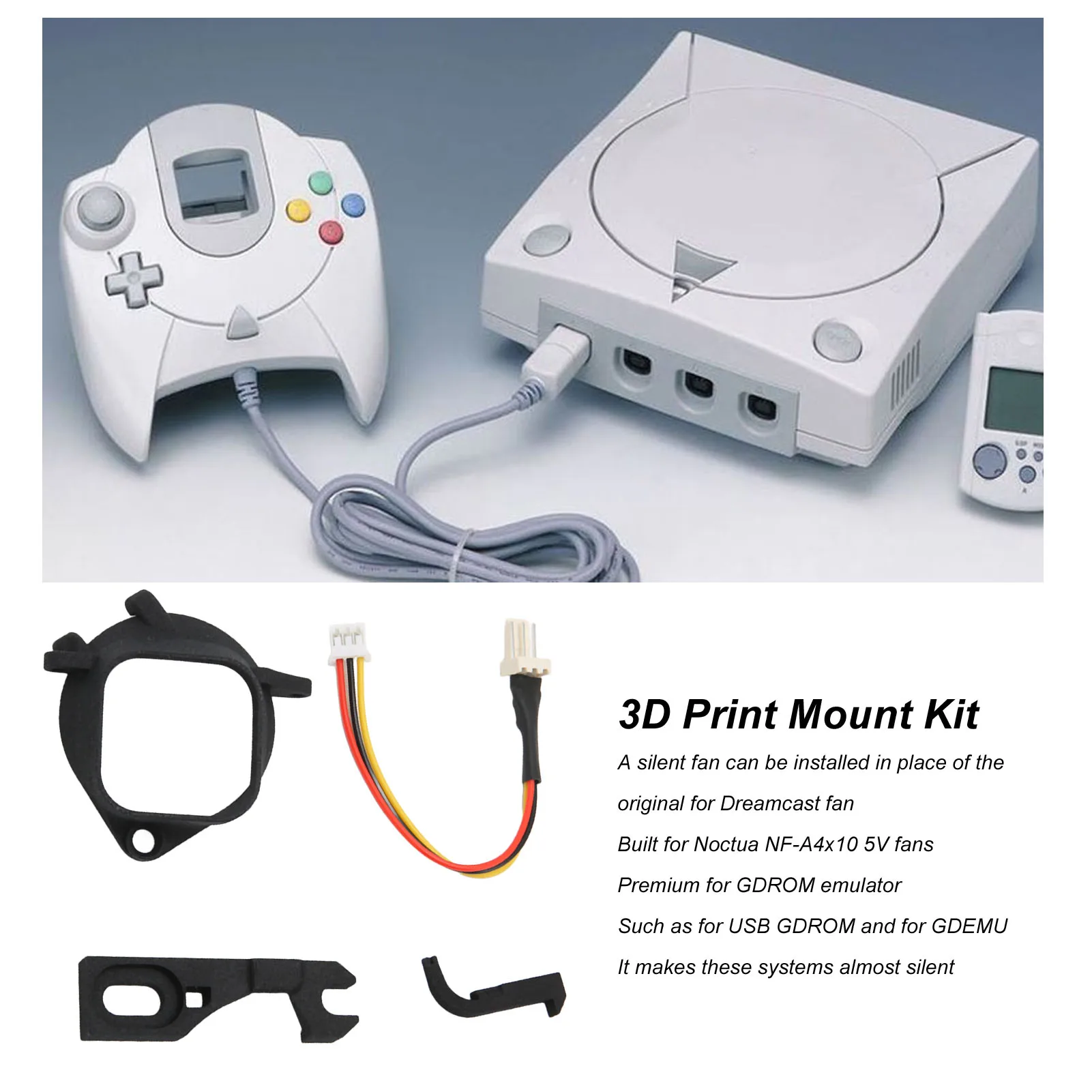 Console Fan 3D Print Mount Kit Replacement Mini Brushless Cooling Fan Bracket for SEGA Dreamcast DC