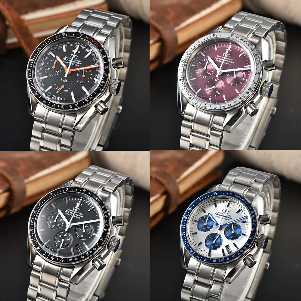 Fit VK63 Case 40mm Moon Watch 316L roestvrij staal Mineraalglas 20mm band Zilver/zwart Monteren de horloges Vervang onderdelen