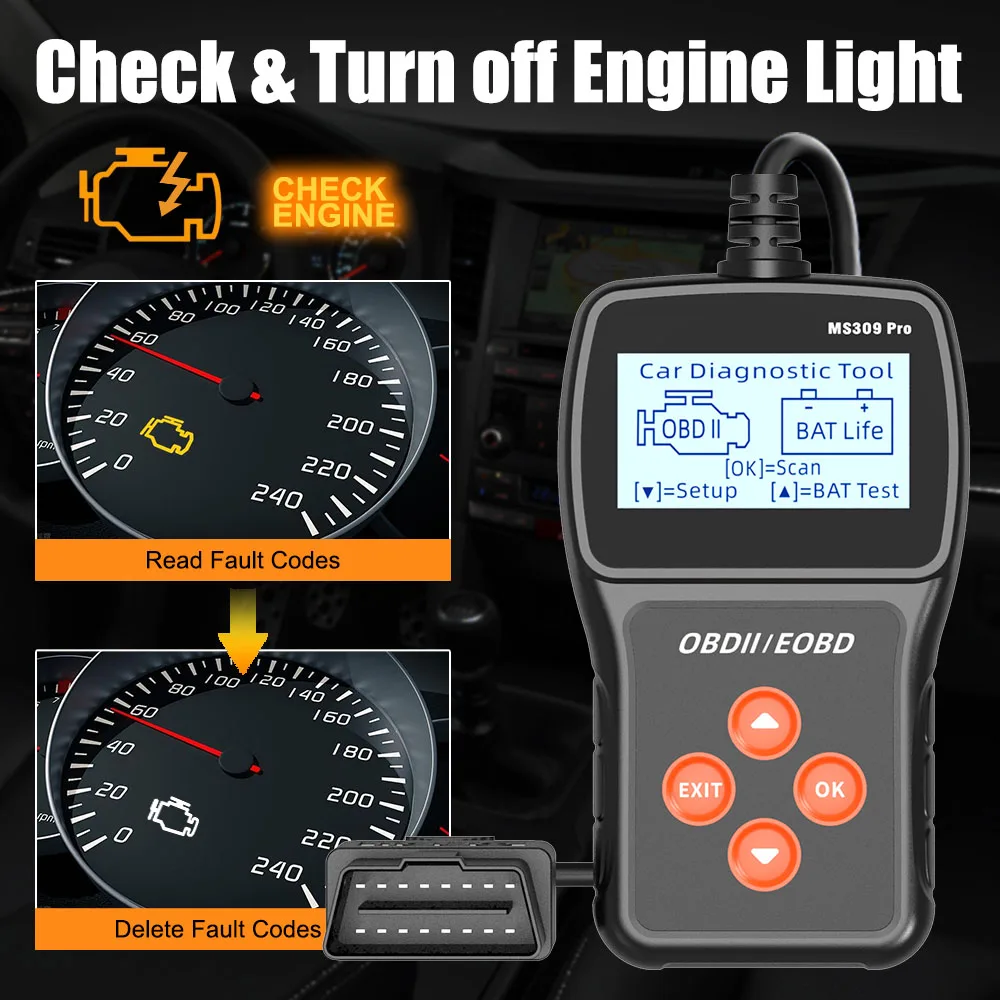 Picture 7: MS309PRO Live Data Code Reader Car Diagnostic Tool Check Engine System Multi-language OBD2 Scanner Battery Tester
