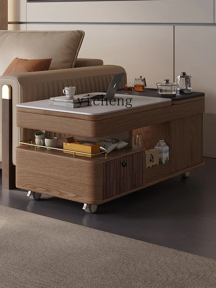 b11-solid wood rock slab coffee table living room home modern new Chinese movable coffee table