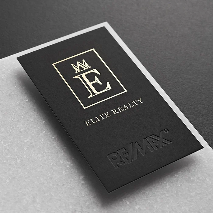 700Gsm Paper Black business card letterpress blind printing 2 side gold foil with gold edge thick paper cards