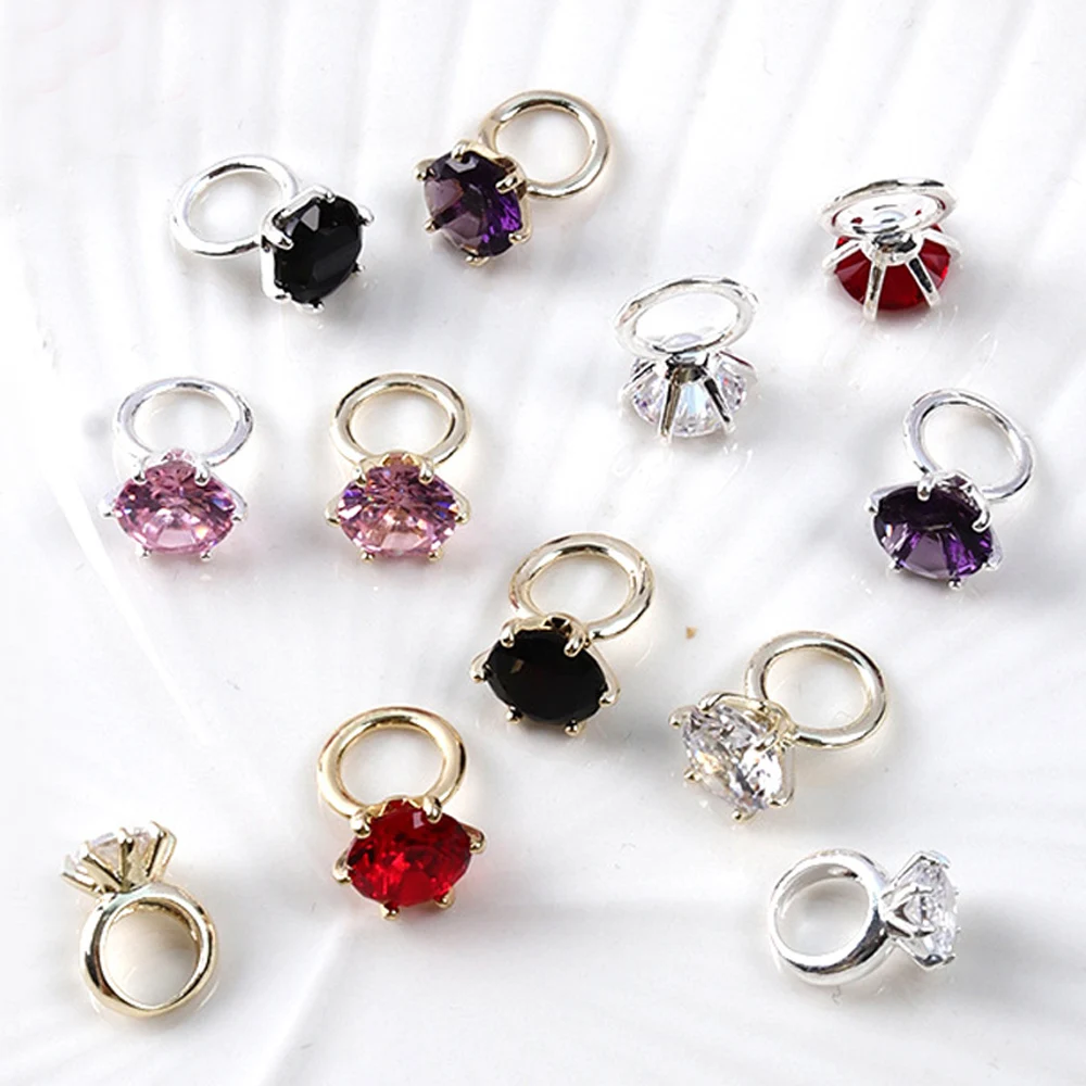 10pcs Zircon Sparkle Nail Art Charm 3D Gold Silver Alloy Big Diamond Crystal Jewelry Luxury Ring DIY Manicure Art Decorations
