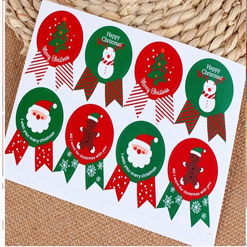 5 Sheet/Set Christmas Label Paper Sticker Package Sealing Stickers for Cookie Candy Nuts Package Xmas Tree Snowman Gift