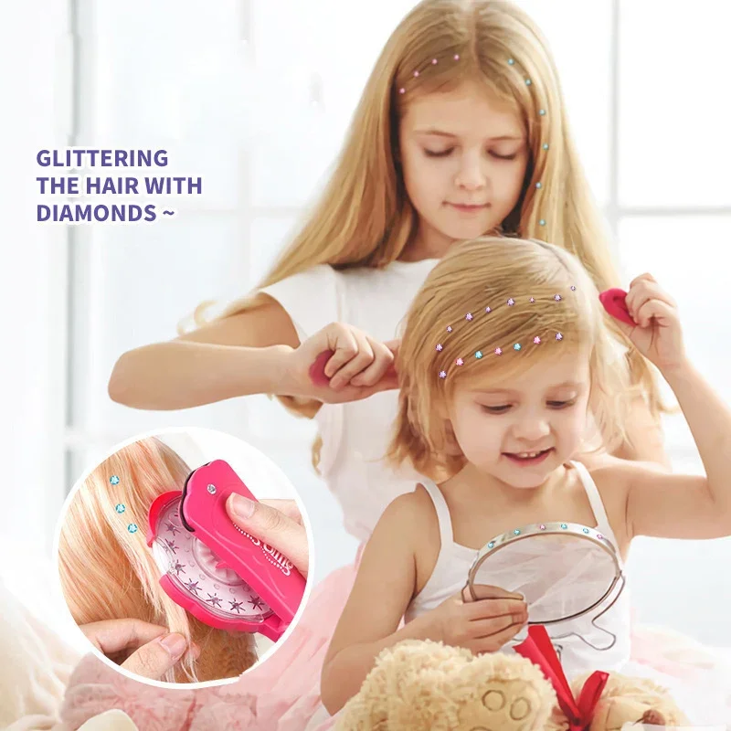 Pegatinas de diamantes para niña, herramientas creativas para el cabello, interacción entre padres e hijos, hecho a mano, juguete de peinado ostentoso para Navidad