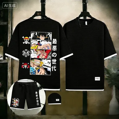 

2026 new One Piece Monkey D. Luffy & Crew Graphic Tee And Shorts Two Piece Set Men's Casual Summer Outfit Streetwear