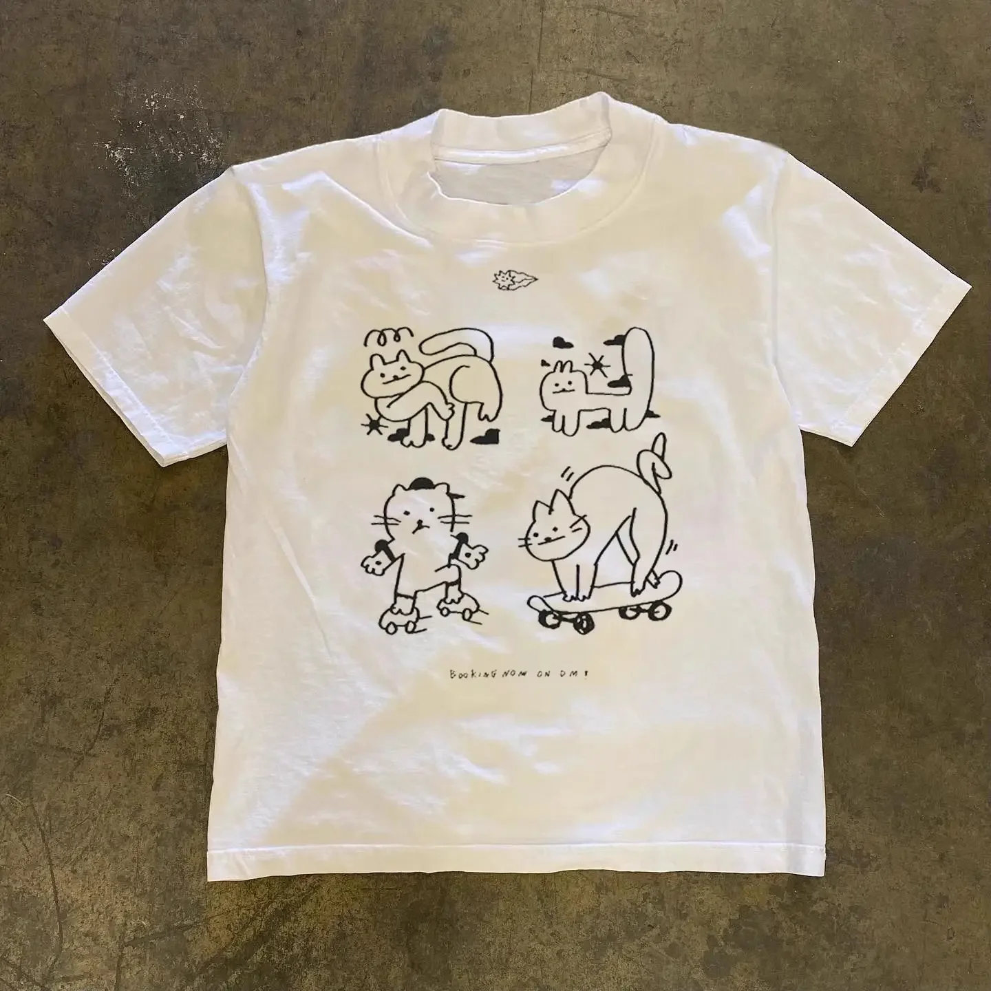 

American summer niche cartoon cat printed T-shirt fashionable couple style y2k loose street clothing short-sleeved T-shirt