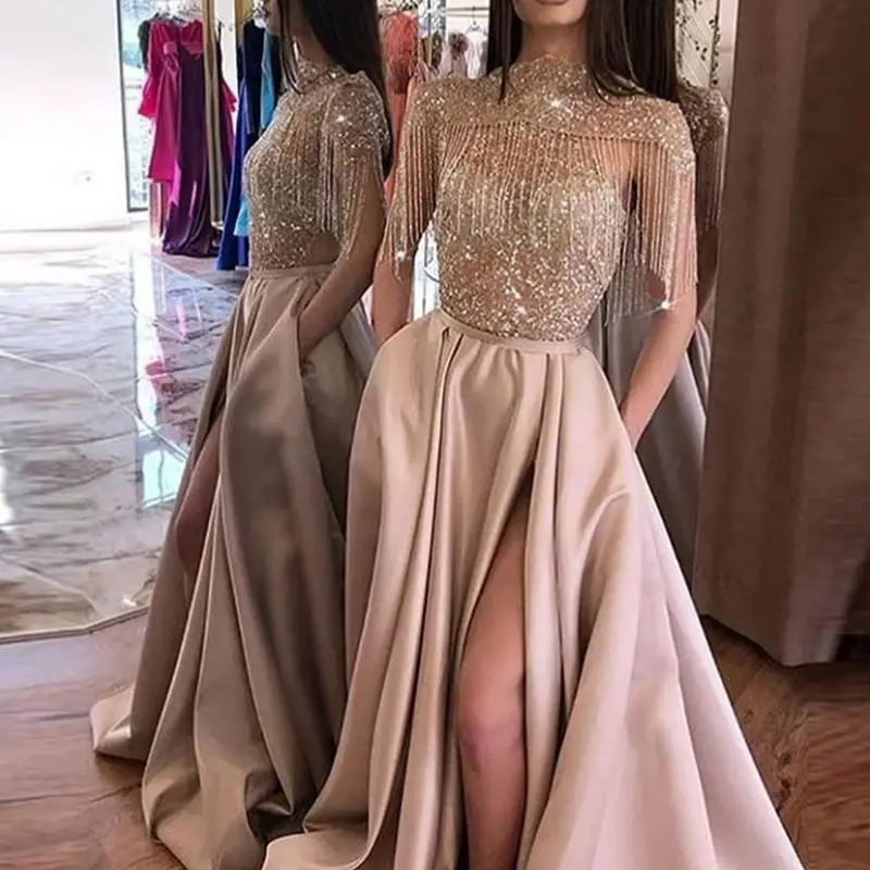 Vestidos de noite formais femininos com jaqueta, Elegante Mulheres Árabes, Miçangas Querida, Cetim Cristal, Longa Linha, Vestido de Festa para Formatura, Ocasião