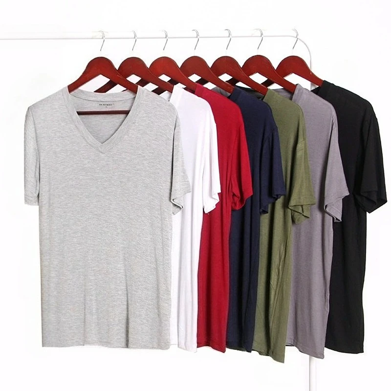 2026 Brand New Men's Modal T-Shirt V-Neck Large Size Men T-Shirt Short Sleeve Loose Man T-Shirt Solid Color for Male Tops Tees