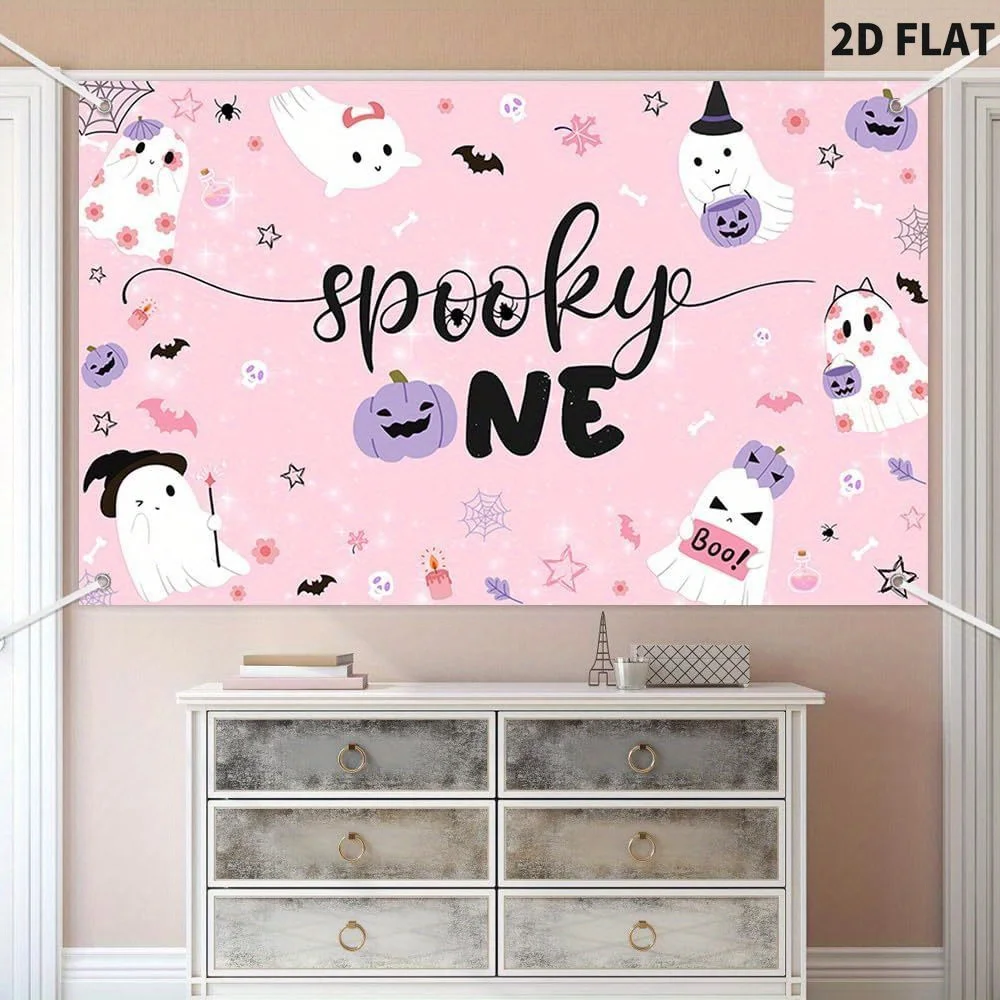 لافتات خلفية واحدة مخيفة باللون الوردي المسطح ثنائية الأبعاد، لفتاة الهالوين الوردية ليتل بو، ديكور حفلات أعياد الميلاد، مستلزمات حفلات الهالوين #5
