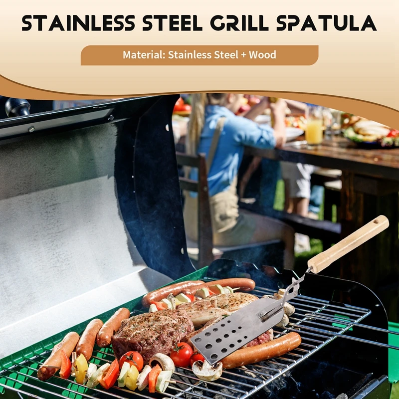 Grill Spatula Stainless Steel Griddle Scraper and Pancake Heat Hamburger Turning Scraper for Kitchen-A57M