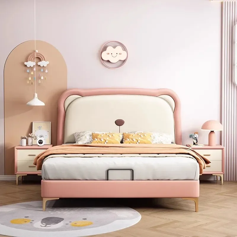 Muebles para niños, cama para niños, cama de princesa con oso de dibujos animados para niñas, dormitorio moderno y sencillo para niñas, apartamento pequeño